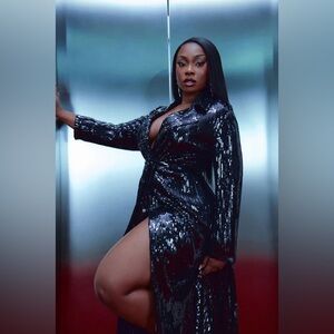 Fashion Nova Black Sequin Trench Coat